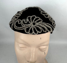 Load image into Gallery viewer, Original 1950's Black Velvet Evening Hat with Intricate Beading Detail
