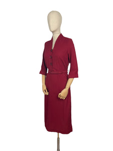 Original 1950's Burgundy Wool Belted Wiggle Dress with Pockets by 'A Trustyle Model'  - Bust 36 38 *