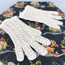 Load image into Gallery viewer, Original 1940&#39;s 1950&#39;s Pretty Cream Crochet Gloves - Small Size - As Is
