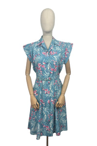 Original 1950’s Blue, Pink and White Belted Cotton Summer Dress - Bust 38