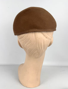 Original 1950's Warm Brown Felt Half Hat with Pleated Grosgrain Trim *