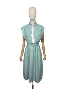 Original 1950's Green and White Check Three Piece Dress, Bolero and Belt Set by Kerrybrooke - Bust 38
