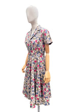 Load image into Gallery viewer, Original 1950’s Crisp Cotton Day Dress in Grey, Blue, Pink and Green - Bust
