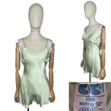 Load image into Gallery viewer, Original 1940’s CC41 Spring Green Satin Step In with Embroidery - Bust 34” *

