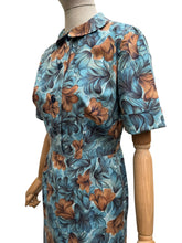 Load image into Gallery viewer, Original 1950's Blue and Brown Floral Cotton Day Dress - Bust 34 36
