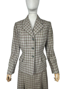 Original 1940's Green and Burgundy Check Wool Suit by Dorchester - Bust 38 40