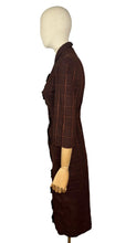 Load image into Gallery viewer, Original 1950&#39;s Brock and Rust Wool Plaid Wiggle Dress with Amazing Button Detail - Bust 32
