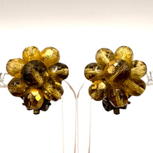 Load image into Gallery viewer, Original 1950&#39;s Mid Century Faceted Golden Glass Bead Clip on Flower Earrings
