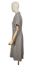 Load image into Gallery viewer, Vintage White and Brown Gingham Day Dress with Large Patch Pocket - Bust 37 38
