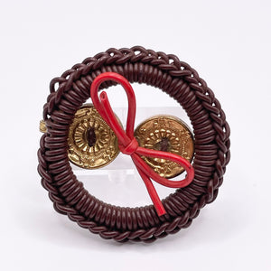 Original 1940's Large Brown, Gold and Red Wartime Make Do and Mend Wire Brooch with Double Button Middle