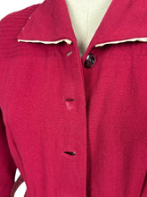 Load image into Gallery viewer, Original 1940’s Rich Red Wool Belted Day Dress with White Trim - Bust 34 36
