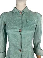 Load image into Gallery viewer, Original 1930's Wounded But Wearable Pale Green Bed Jacket with Pink Glass Buttons - Bust 32
