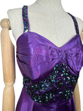 Load image into Gallery viewer, Original 1950&#39;s Purple Satin Evening Dress with Beautiful Sequin Detail - Bust 40 *
