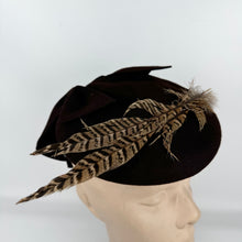 Load image into Gallery viewer, Original 1940&#39;s New York Creation Brown Felt Topper Hat with Pheasant Feather Trim
