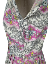 Load image into Gallery viewer, Original Late 1940&#39;s Ritchwear Floral Cotton Stripe Day Dress in White, Black, Pink, Yellow and Blue - Bust 37
