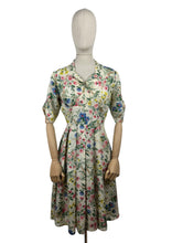 Load image into Gallery viewer, Original 1950&#39;s Pretty Pink, Yellow, Blue and Green Floral Day Dress in Artificial Silk - Bust 36 *
