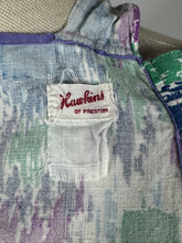 Load image into Gallery viewer, Original 1940's Hawkins of Preston CC41 Apron - Green, Purple, Navy and Pale Blue Abstract Print - Bust 34 36
