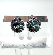 Load image into Gallery viewer, Original 1930&#39;s 1940&#39;s White Metal Iris Glass Flower Earrings for Pierced Ears
