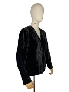Original 1930’s Black Velvet Evening Jacket with Pink Crepe Lining, Patch Pockets and Single Button Closure - Bust 36 38 *