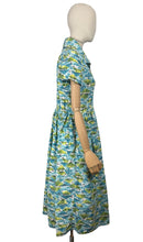 Load image into Gallery viewer, Original 1950's Roy Freres Green, Blue, White and Black Abstract Print Day Dress - Bust 36 38
