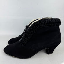 Load image into Gallery viewer, Original 1940's 1950's Inky Astrakhan Trimmed Suede Boots with Zips - Uk 5 or 5.5
