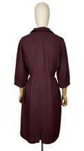 Load image into Gallery viewer, Original 1950&#39;s 1960&#39;s Petite Length Burgundy and Black Lightweight Wool Fine Check Dress - Bust 38
