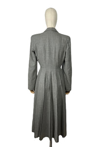 Original 1940's Grey Wool Princess Coat with Gorgeous Back Detail - Bust 36 37