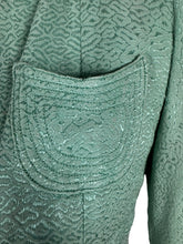 Load image into Gallery viewer, Original 1930's Wounded But Wearable Pale Green Bed Jacket with Pink Glass Buttons - Bust 32
