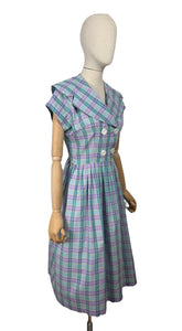 Original 1950’s Carolyn North Purple and Green Plaid Day Dress - Bust 36
