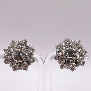 Original 1950's Claw Set Clear Paste Flower Clip-on Earrings
