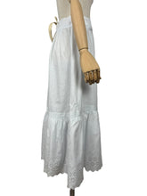 Load image into Gallery viewer, Antique Edwardian Short White Cotton Petticoat with Tie Waist and Lace Trim - Waist 27&quot;
