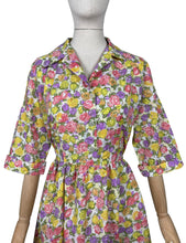 Load image into Gallery viewer, Original 1950’s Volup Vibrant Floral Day Dress in Orange, Purple, Yellow and Green on White - Bust 44
