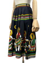 Load image into Gallery viewer, Original 1950&#39;s Black Cotton Skirt with Novelty Mexican Print - Waist 25 *
