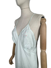 Load image into Gallery viewer, Original 1940’s CC41 Ice Blue Rayon Embroidered Slip by Prattis - Bust 34 36 *
