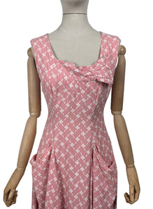 Original 1950's Pink and White Cotton Full Length Evening Dress with Pockets - Bust 36 *