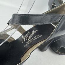 Load image into Gallery viewer, Original Deadstock 1940&#39;s Navy Blue Leather Peep Toe Shoes - UK 4 or 4.5
