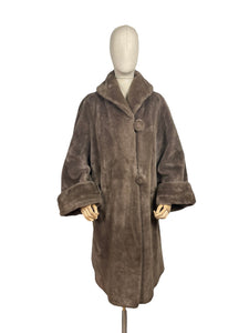 Fabulous Original 1950's Faux Fur Coat with Huge Cuffs, Shawl Collar and Large Buttons - Bust 38" *