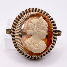 Load image into Gallery viewer, Original 1940&#39;s Brown and Cream Wartime Make Do and Mend Wirework Brooch with Cameo Middle
