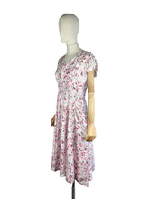 Load image into Gallery viewer, Original 1950's Dress and Jacket Set in White with Pink and Black Floral and Paste Trim - Bust 34 35
