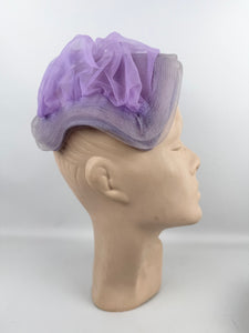Original 1950's Manning of London Lavender Purple Hat with Ruffle Trim