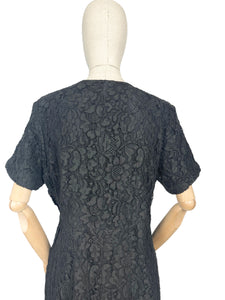 Original 1950's Marldena Model Little Black Lace Cocktail Dress with Beading - Bust 40 42 *