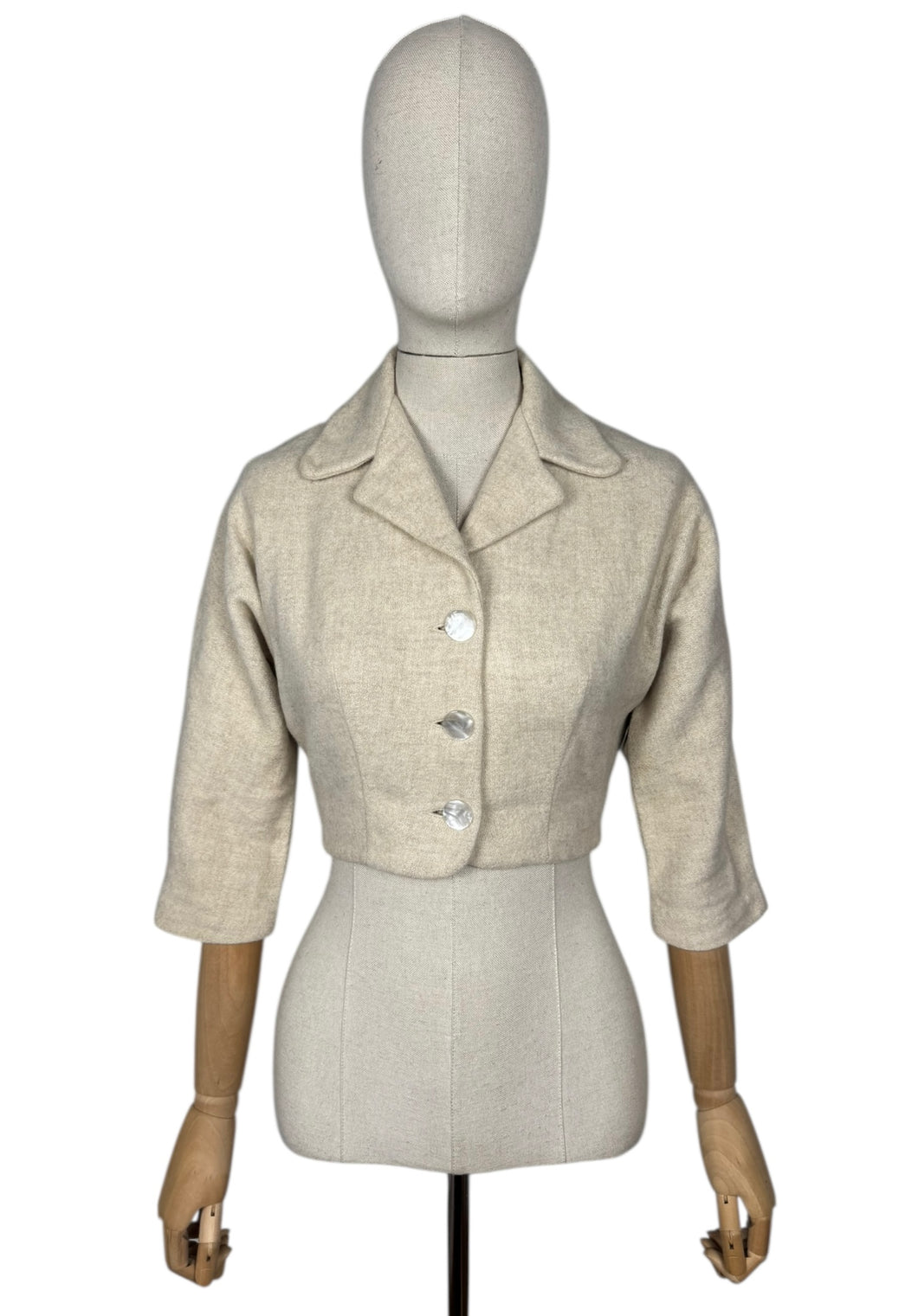Original 1950's Oatmeal Wool Cropped Jacket by Richard Shop - Bust 32 34