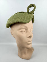 Load image into Gallery viewer, Original 1950&#39;s Green and Gold Stripe Textured Fabric Hat with Loop Trim
