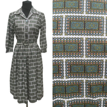 Load image into Gallery viewer, Original 1950's 1960's Geometric Print Cotton Belted Day Dress - Bust 33 34 *
