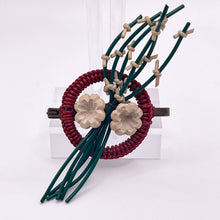 Load image into Gallery viewer, Original 1940&#39;s Red, White and Green Wartime Make Do and Mend Wire Brooch with Buttons and Floral Spray
