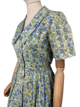 Load image into Gallery viewer, Original Vintage 1950's 1960's Floral Cotton Summer Dress in Blue, Green and White - Bust 36
