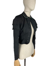 Load image into Gallery viewer, Original 1940&#39;s Miss Muffet Black Grosgrain Jacket with Cape Shoulder Detail - Bust 32 *
