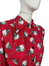 Load image into Gallery viewer, 1940&#39;s Reproduction Christmas Blouse Featuring Vintage Snowmen on a Red Base in Moda Cotton &#39;Sweet Christmas&#39; - Bust 34&quot; 36&quot;
