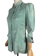 Load image into Gallery viewer, Original 1930's Wounded But Wearable Pale Green Bed Jacket with Pink Glass Buttons - Bust 32
