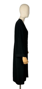 Original Volup 1950’s Does 1930's Edge to Edge Black Crepe Coat by Roy Barra - Bust 42